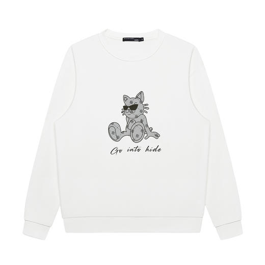 GXG男装【100%棉】春季卡通眼镜小猫情侣款圆领卫衣K&C 商品图6