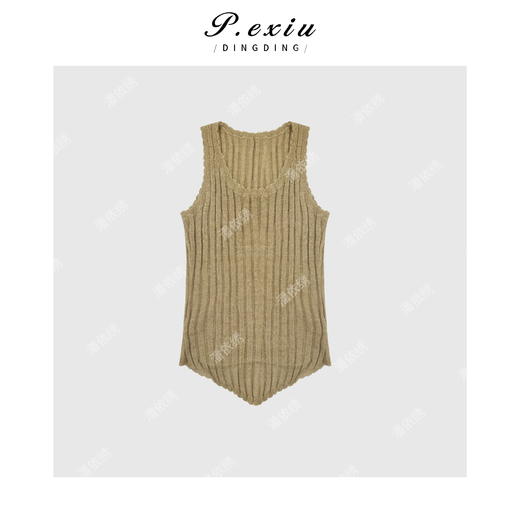 04-3潘依绣丁丁宠粉基础简约百搭针织花边U领无袖吊带背心Q8773 商品图1