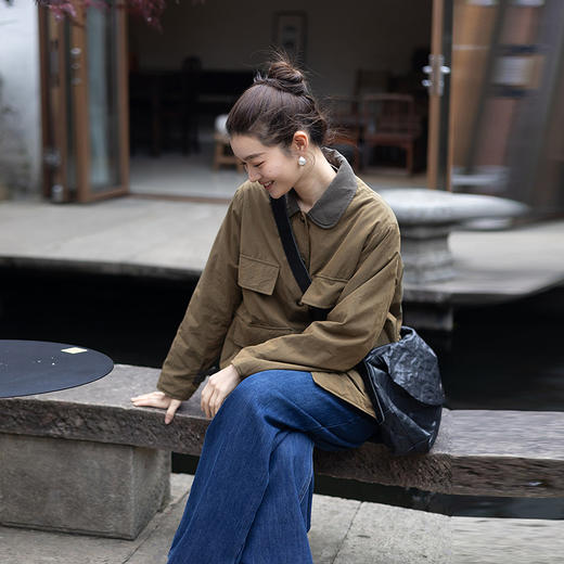 绽放063朵/铜绿撞领棉服短外套女工装棉衣秋冬季新款纯棉复古外套 商品图0