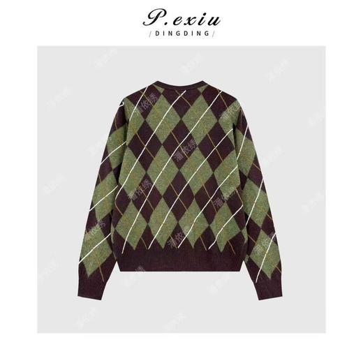 04-2潘依绣丁丁宠粉复古菱格纹学院风圆领长袖针织开衫Q36694 商品图1