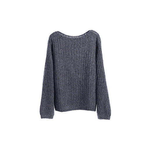 绽放021朵/山羊绒桑蚕丝肌理感一字领宽松套头毛衣慵懒感针织衫女 商品图4