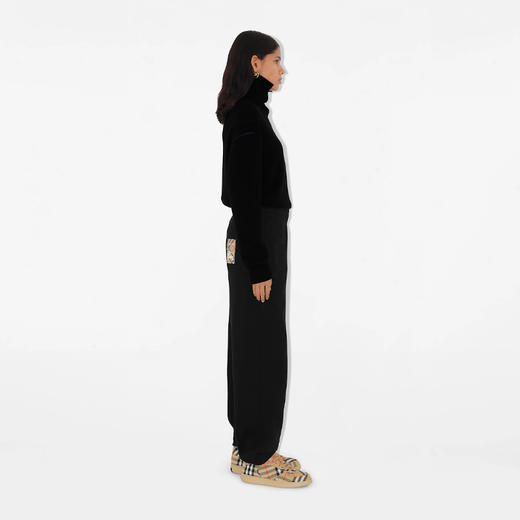 【二】BURBERRY 巴宝莉 女士格纹马术骑士标签棉质运动裤 黑色 8101879 A1189 商品图3