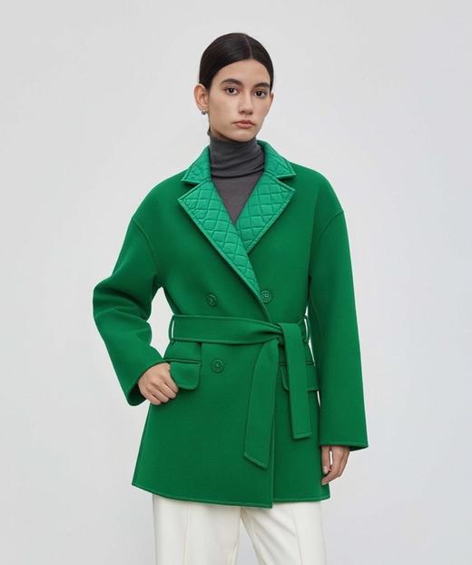 QG98080#羊绒翻领系带大衣 商品图0