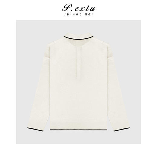 04-2潘依绣丁丁宠粉韩系减龄撞色POLO领长袖针织上衣Q11546 商品图1