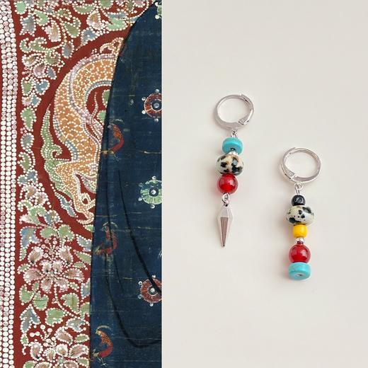 【藏地红莲藏风耳钉】复古新中式天然石串珠耳环 手工设计款国风油画感气质耳饰 商品图1