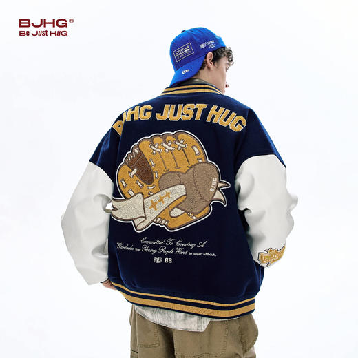 BJHG不计后果美式复古棒球服外套男款秋季撞色刺绣重磅棒球服夹克 商品图3