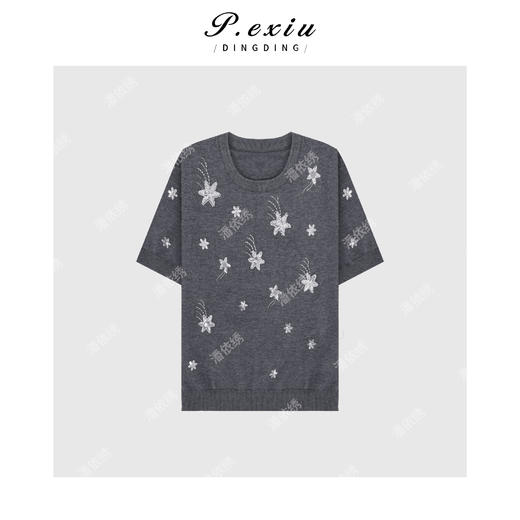 04-1潘依绣丁丁宠粉韩系提花圆领短袖针织Q60182 商品图0