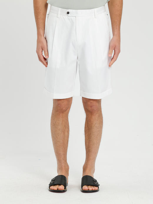 callisto白色天丝棉混纺直筒休闲短裤 商品图2