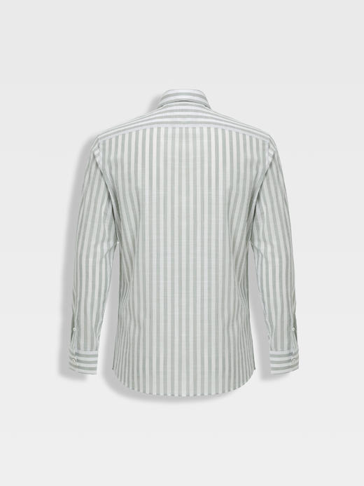 callisto灰调薄荷绿竖条纹鱼嘴领棉仿麻衬衫 商品图1
