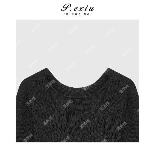 04-2潘依绣丁丁宠粉新款极简镂空圆领长袖针织上衣Q1623 商品图1