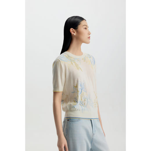 商场同款PURE TOUCH女装26春夏新款短袖针织衫绵羊毛植物印花半袖 商品图9