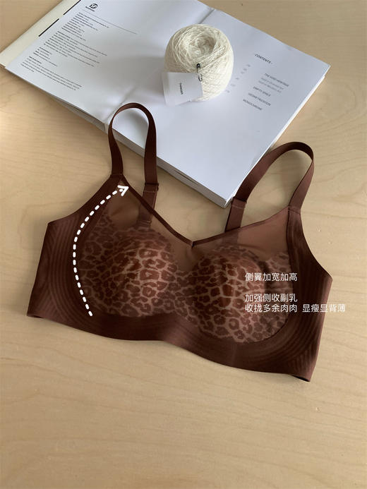 侧收提托～性感柔纱豹纹兔耳杯安心内衣 无钢圈上托防下垂调整型文胸美背 商品图1