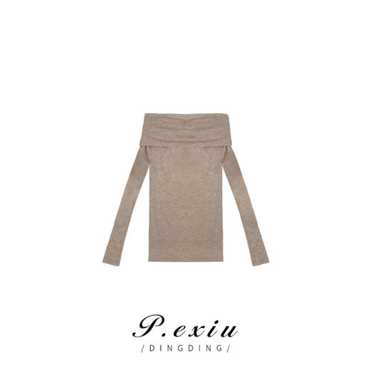 04-2潘依绣丁丁宠粉法式一字肩双面纯色打底针织显瘦女装上衣 K7548 商品图0