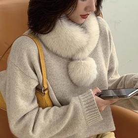 【日系狐狸毛围巾皮草围脖】女士真毛毛球球可爱保暖围脖新品