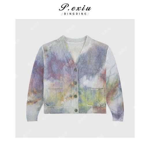 04-2潘依绣丁丁宠粉马海毛羊毛法式温柔彩色渐变V领长袖针织开衫Q78591 商品图0