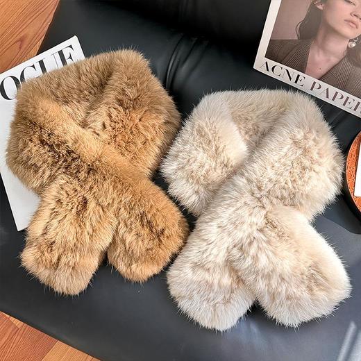 【兔毛编织围巾】韩版秋冬气质新款双面加厚保暖皮草毛毛围脖毛领子 商品图3