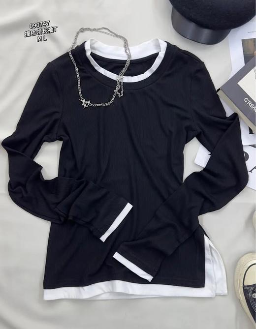 33BAR090747#撞色领长袖T 商品图0