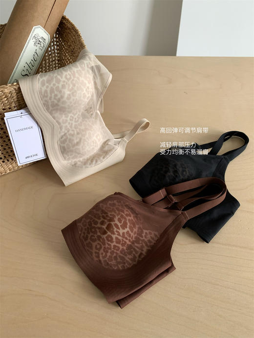 侧收提托～性感柔纱豹纹兔耳杯安心内衣 无钢圈上托防下垂调整型文胸美背 商品图6