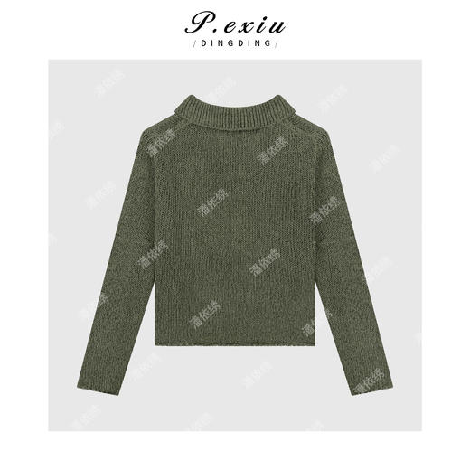 04-2潘依绣丁丁宠粉慵懒风毛边设计POLO领长袖针织上衣Q59851 商品图1