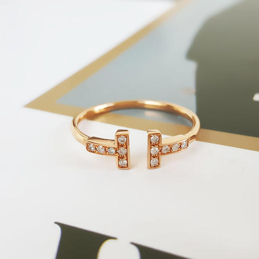 AU750玫瑰金时尚经典定制款双T钻石戒指16号（开口）020126NJT03 商品图4