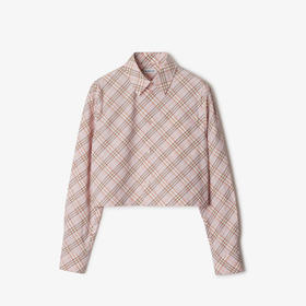 【一】BURBERRY 巴宝莉 女士 B 盾牌刺绣短款格纹棉质长袖衬衫 格子 8101126 C2143