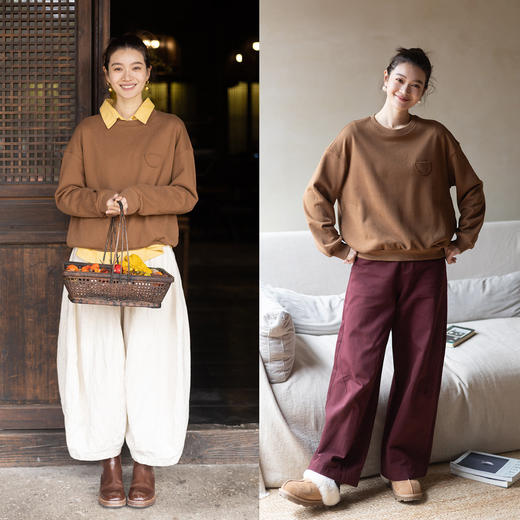 特绽放001朵/钟爱卫衣·纯棉百搭圆领小口袋套头卫衣休闲上衣春季 商品图3