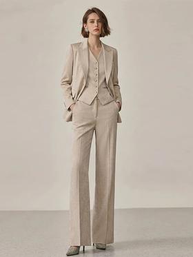 IWY/轻奢金丝肌理感槟色西装套装女新款播音主持人正装马甲三件套职业装正式场合WCVP339