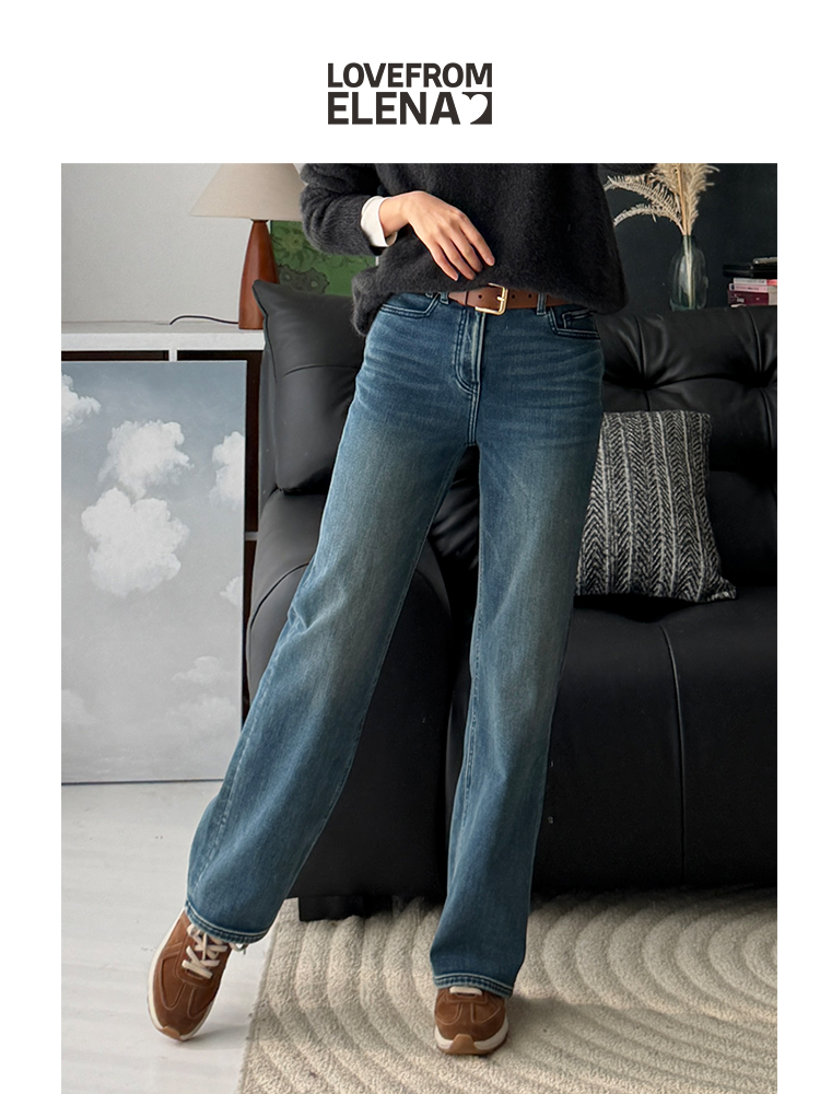 黑科技双重发热 复古直筒牛仔裤