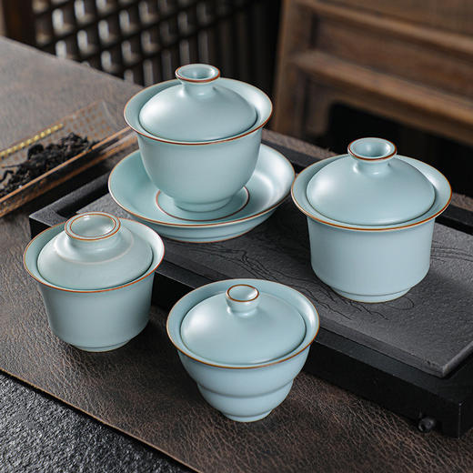 才骏丨汝窑 盖碗 三才功夫 开片高档泡茶家用可养 茶具 茶杯 敬茶碗 陶瓷不烫手 商品图2