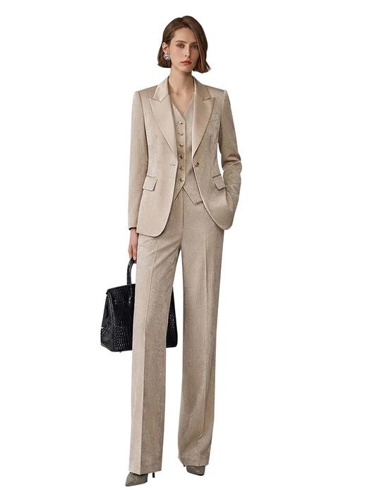 IWY/轻奢金丝肌理感槟色西装套装女新款播音主持人正装马甲三件套职业装正式场合WCVP339 商品图1