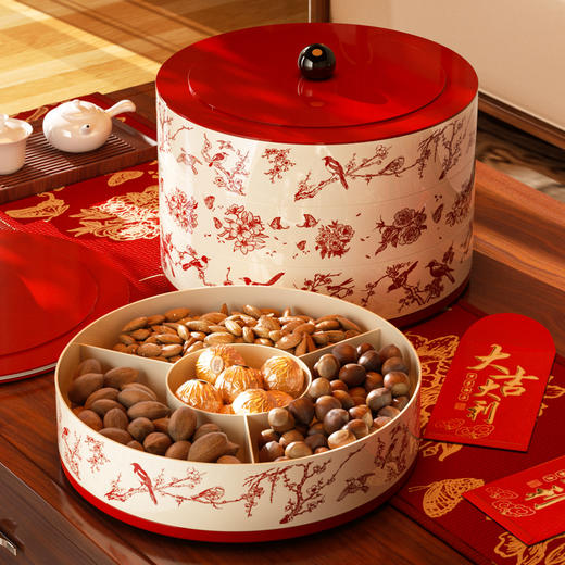 【团圆纳福之器❗️言彩旋转果盘】果盘高级感轻奢家用客厅分格旋转水果盘糖果盒干果盘坚果盒零食盘。jc 商品图0