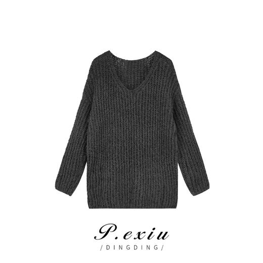 04-2潘依绣丁丁宠粉慵懒风V领显瘦气质提花时尚针织毛衣 L2321 商品图1