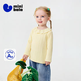 迷你巴拉女童宝宝长袖T恤春季新款柔软亲肤不易变形甜美翻领上衣★