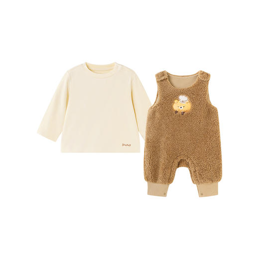 英氏婴儿衣服长袖套装秋冬装宝宝加绒保暖外出服背带哈衣两件套 商品图4