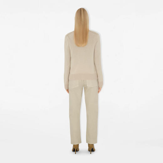 【一】BURBERRY 巴宝莉 女士格纹马术骑士标签羊毛针织开衫 米色 8102690 A4186 商品图4