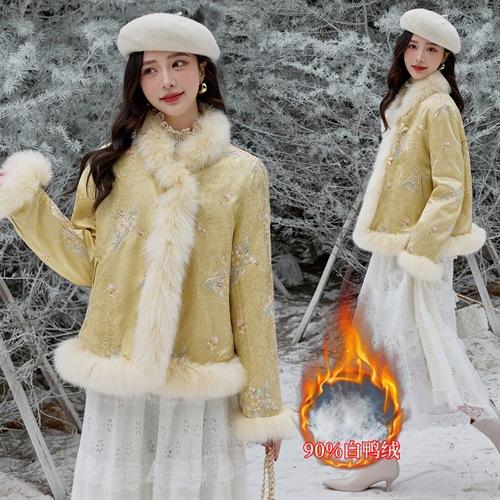 新中式气质轻奢羽绒服，狐狸毛90白鸭绒保暖外套YJLY86860 商品图1