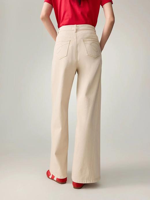 F011633新款浅色米色休闲直筒裤高腰棉牛仔裤 商品图4