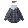 SDSA男士秋冬新款痞帅男装时尚韩版复古拼接格子连帽衬衫百搭休闲 商品缩略图4