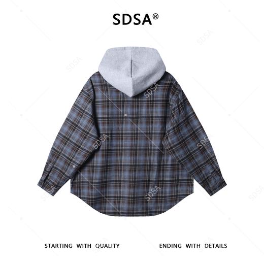 SDSA男士秋冬新款痞帅男装时尚韩版复古拼接格子连帽衬衫百搭休闲 商品图4