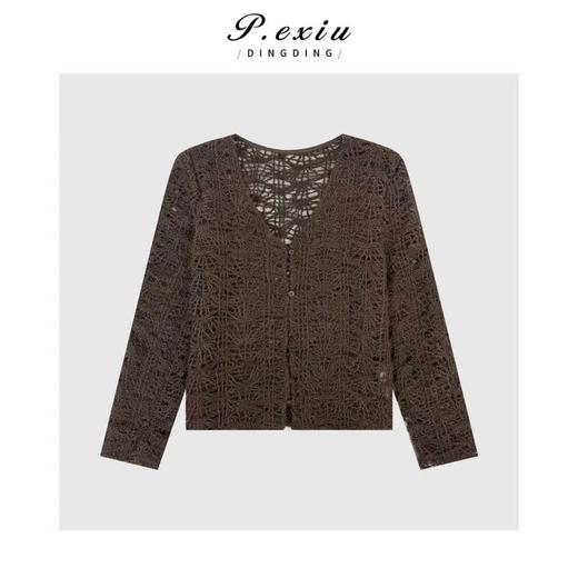 04-2潘依绣丁丁宠粉气质复古钩花镂空百搭V领长袖针织开衫Q26654 商品图0