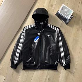 F011608刺绣logo时尚复古皮衣运动夹克连帽外套夹克