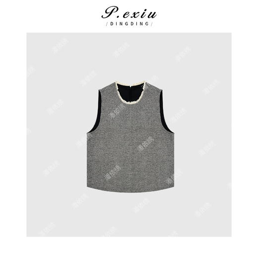 04-2潘依绣丁丁宠粉韩系简约蕾丝花边圆领无袖针织Q1515 商品图0