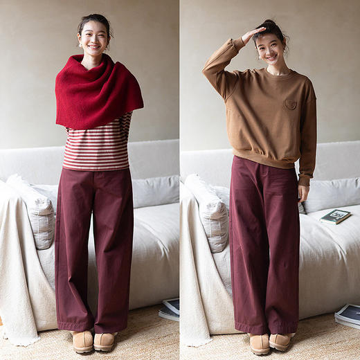 特绽放534朵/棉混纺中腰斜纹棉感镰刀裤垂感简约休闲裤女春季新款 商品图2