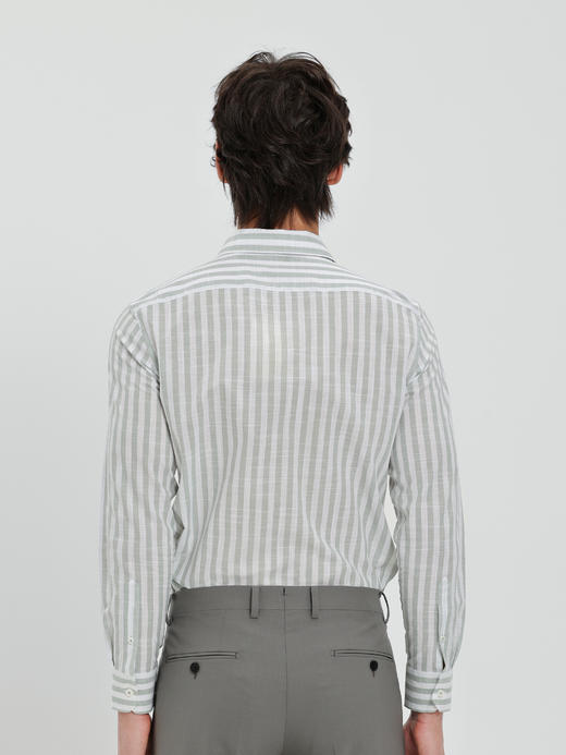 callisto灰调薄荷绿竖条纹鱼嘴领棉仿麻衬衫 商品图4