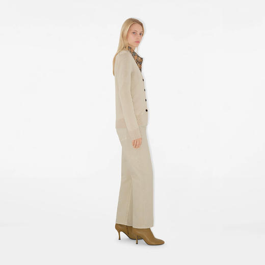 【一】BURBERRY 巴宝莉 女士格纹马术骑士标签羊毛针织开衫 米色 8102690 A4186 商品图3