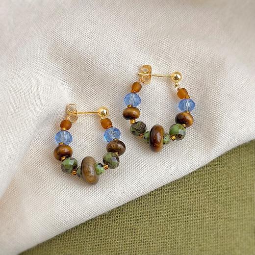 【丝路星辰虎眼石耳环】复古新中式天然石串珠耳环 手工设计款国风油画感气质耳饰 商品图2