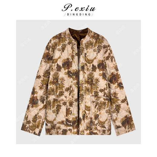 天丝麻料复古新中式重工提花钉珠棉服外套M9140 商品图1