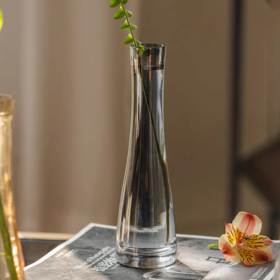 欧式简约 小清新玻璃透明插花 花瓶 灰色 桌面装饰