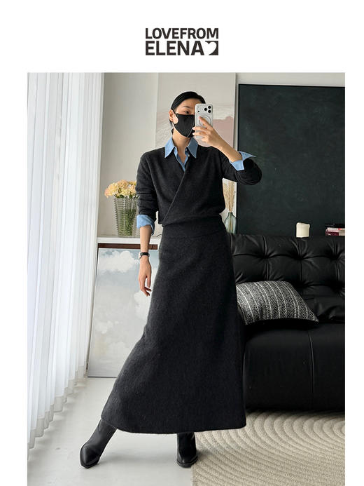 100%牦牛绒 高腰显瘦A摆长款针织半身裙 商品图3