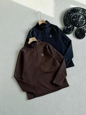 F011605男款立领半开胸内胆半拉链吸湿排汗保暖户外登山徒步上衣